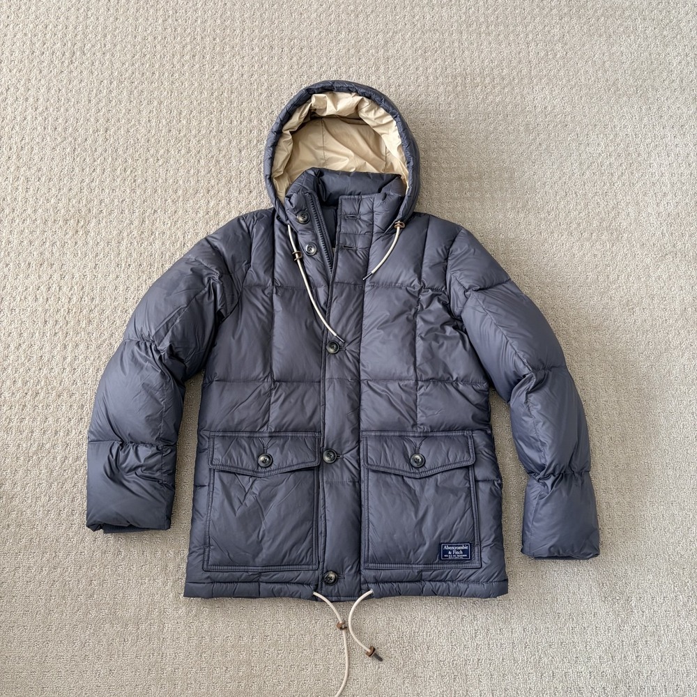 Abercrombie & Fitch Chore Down Fill Puffer Hooded Jacket in Grey Women XS Snow